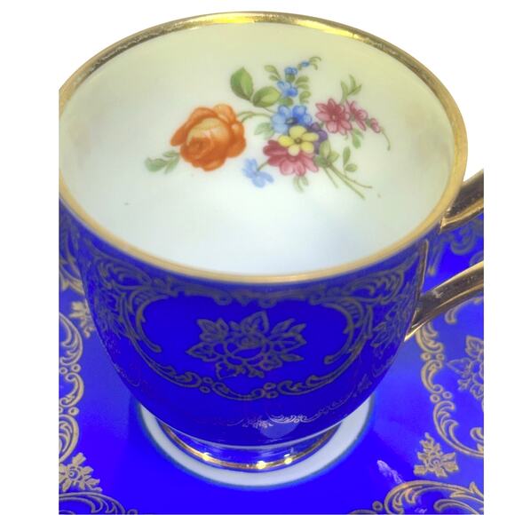 Bavaria Tirschenreuth PT Germany Demitasse Cobalt Green Rose Pink Cup Saucers 4 - Picture 7 of 15